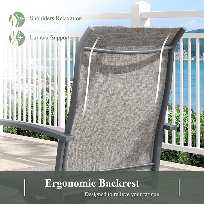 Outdoor Dining Set for 4, 37.8" Metal Outdoor Dining Table with Umbrella Hole and Sling Patio Swivel Chairs, 5 Pieces Patio Table and Chairs Set for Garden Backyard, Grey and Dark Grey