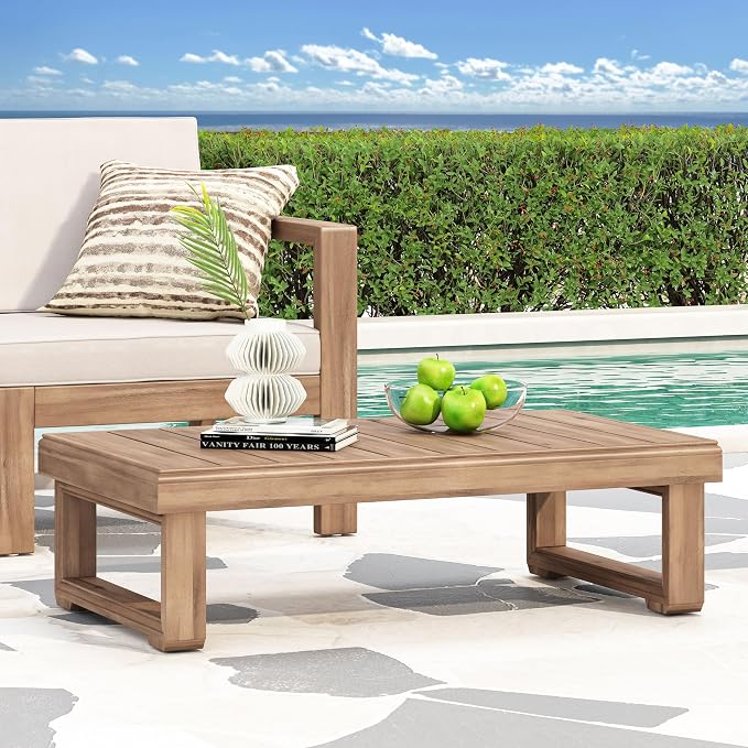 Christopher Knight Home 4-Piece Patio Furniture Set, Outdoor Acacia Wood 3-Seater Patio Sofa Set with 2 Swivel Rocking Chairs & Coffee Table, Deep Seating Patio Set for Porch Deck Garden, Brown+Beige
