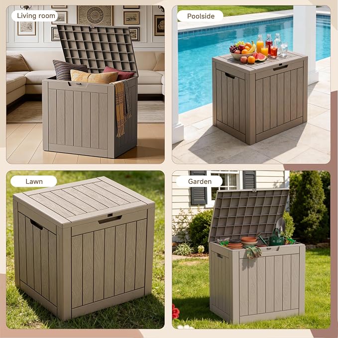 35 Gallon Waterproof Outdoor Storage Box,Deck Boxs for Outdoor and Indoor Use,Deck Storage Box for Picnic Supplies,Gardening Tools,Lockable and Easy to Install(Grey)