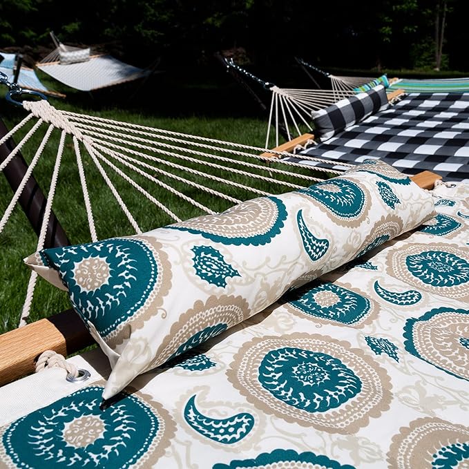 Castaway Living Large 2-Person Quilted Hammock with Stand & Pillow – Medallion, 10 ft. L x 52 in. W, 350 lb Capacity, Weather-Resistant Polyester, Portable Space-Saving Frame