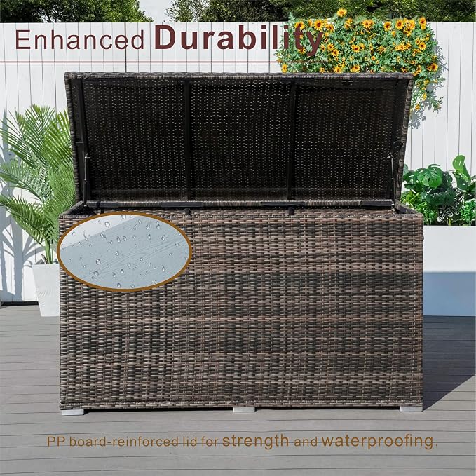 Outdoor 286 Gallon Large Rattan Deck Storage Box by Brown-Steel