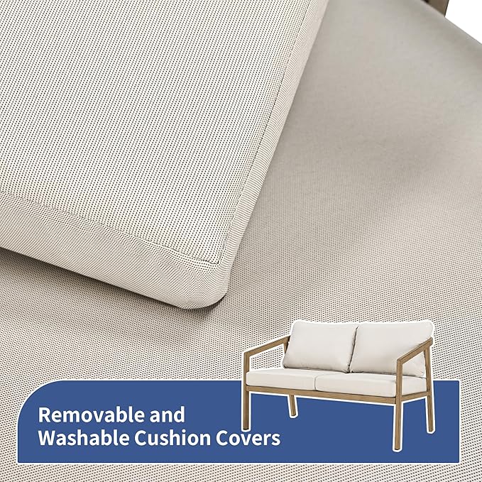 Patio Conversation Sets, 4 Piece Patio Furniture Sets with Loverseat、Armchair Sofa & Coffee Table, Aluminum Modern Outside Sectional Furniture for Garden, Backyard, Porch (Brown)