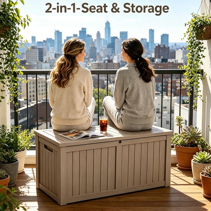 178 Gallon Large Resin Outdoor Storage Box, Waterproof Deck Box, Lockable Deck Container with Reinforced Support, Outdoor Chest for Patio Accessories, Outdoor Cushions, Garden Tools, Taupe Gray