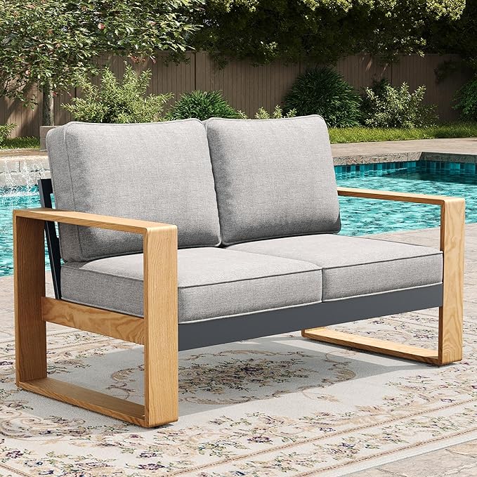 LayinSun Aluminum Patio Furniture Set 2 Seat Loveseat, Oversized Seat with Hight Back, Outdoor Conversation Sets for Porch, Balcony, Deck