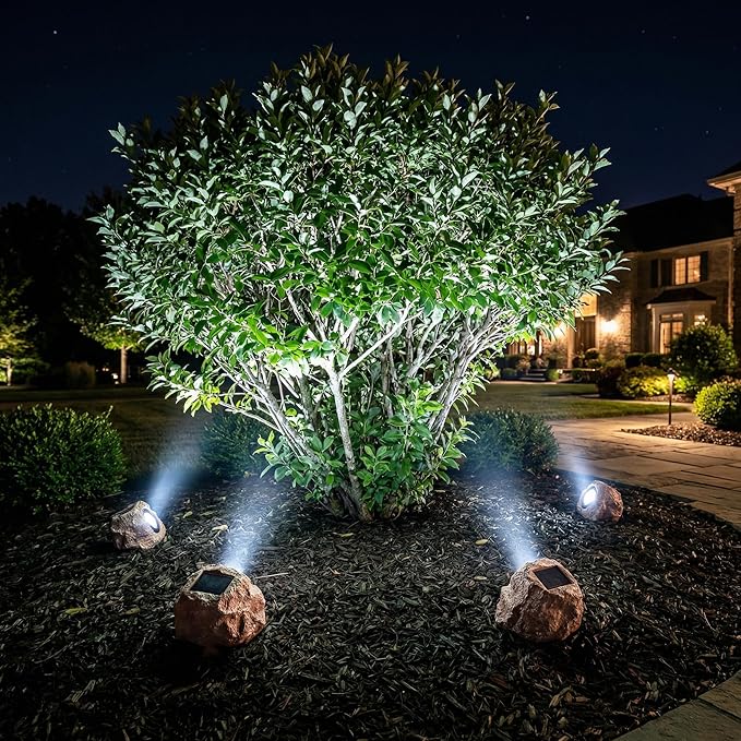 VISFLAIR Solar Rock Lights, 4 Pack Solar Powered Waterproof LED Spotlights Decorative for Outdoor Garden, Pathway, Walkway, Yard, Landscape, Patio (Cool White)