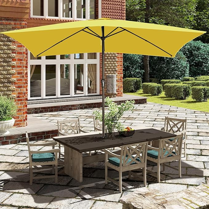 Ayge 6.5x10FT Rectangular Patio Umbrella Outdoor Table Umbrella w/Push Button Tilt & Crank Rectangle Market Umbrella UV Protection for Garden,Deck,Lawn,Yard & Pool,Yellow