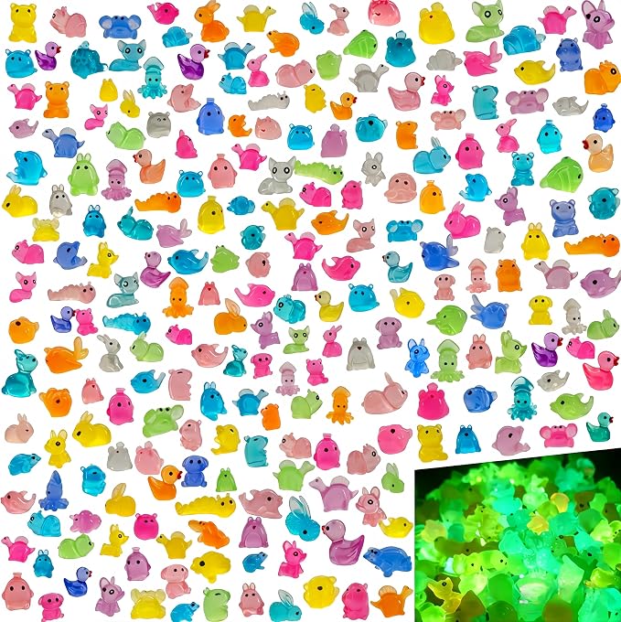 280pcs Mini Resin Animals Glow in The Dark, Tiny Luminous Animal Figurines Bulk, Miniature Decor for Fairy Garden, Aquarium & Hide Crafts Ornament Accessories