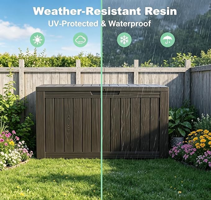 LAUSAINT HOME 180 Gallon Resin Deck Box, Package Delivery Box with Lockable Lid, Waterproof Outdoor Storage Box For Garden Tools, Patio Cushions(180 Gallon,Black)