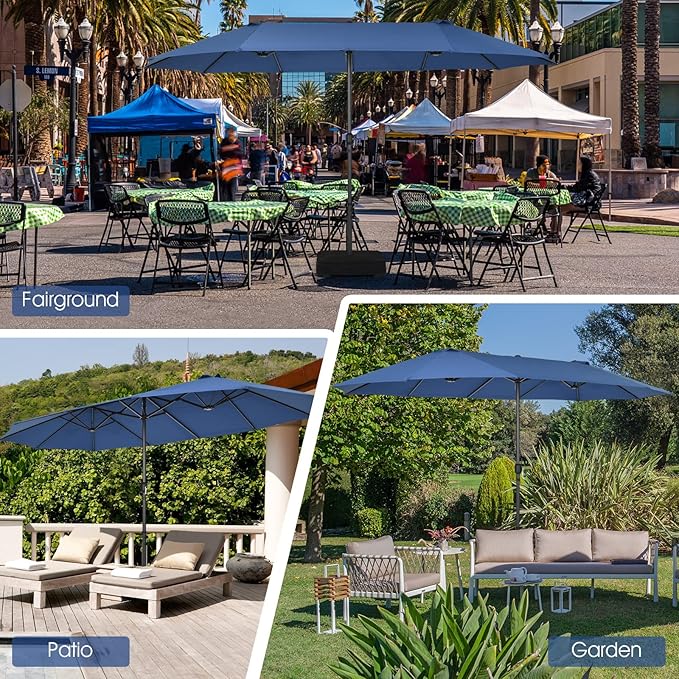 Tangkula 15Ft Double-Sided Patio Umbrella, Outdoor Extra Large Umbrella W/Hand-Crank System & Air Vents, Market Twin Umbrella W/ 12-Rib Sturdy Metal Frame for Poolside, Garden Backyard (Navy)