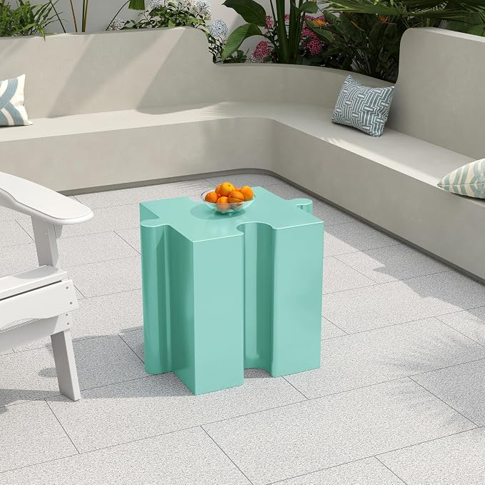 Christopher Knight Home Daton 3 Piece Interlocking Outdoor Side Table Set, Modular Lightweight Concrete Coffee Table, Convertible MGO End Table for Indoor&Outdoor, Creative Set Up, Mint Green