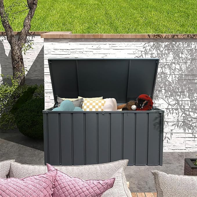 Ditkoko 100 Ourdoor Gallon Deck Box, Waterproof Storage Container with Lockable Lid, Package Delivery Box for Patio Furniture, Patio Cushions, Gardening Tools, Pool and Sports Supplies - Black