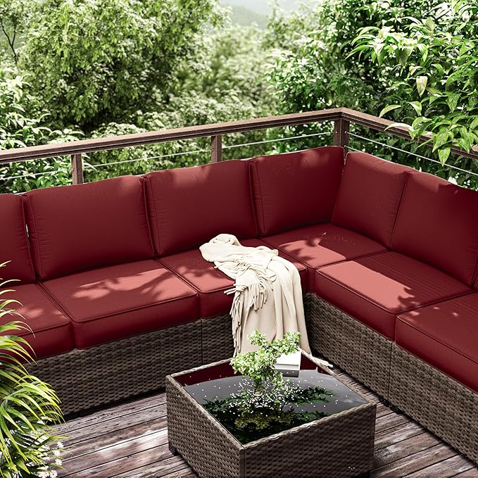 Outdoor Furniture Replacement Cushions, 5" Foam Foam High-Density, Fits 6-seat Sectional Rattan Conversation Set, 14 Piece Patio Water-Resistant Replacement Sofa Cushions, Liner&Cover