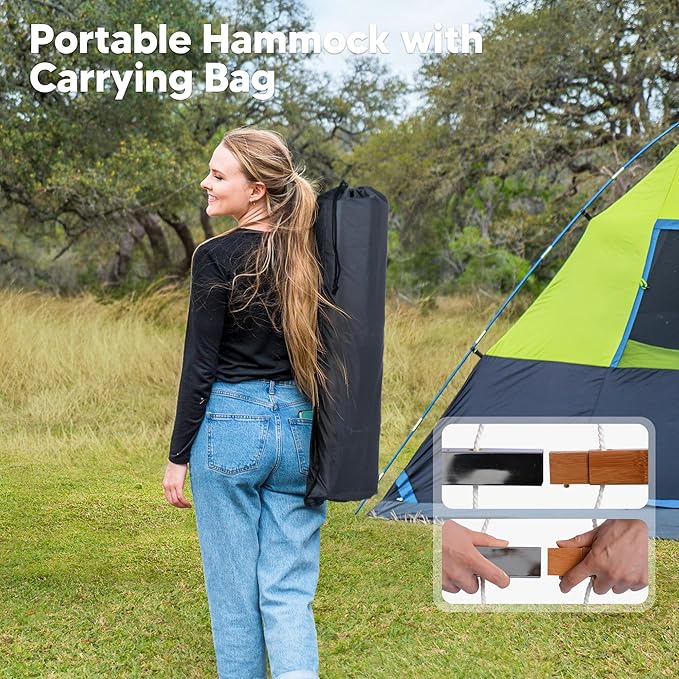 SUNCREAT Portable Outdoor Hammock with Stand, Double Hammock with Stand for Outside, Patent Pending, Blue & White