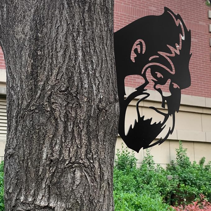 17.5x11.4 IN Sasquatch Peek Metal Sign Bigfoot Yard Decor | Funny Big Foot Animal Cutout Plaque Sculpture Silhouette Tree Fence Garden Patio House Wall Porch Man Cave Cabin