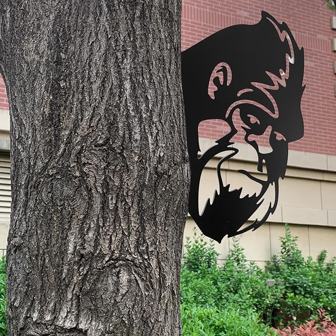 13.4x8.7 IN Sasquatch Peek Metal Sign Bigfoot Yard Decor | Funny Big Foot Animal Cutout Plaque Sculpture Silhouette Art Tree Fence Garden Patio House Wall Porch Man Cave Cabin