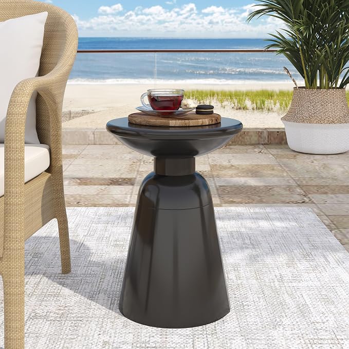 Merax Iron Patio Side Table 15"x21" Modern Art Design Weather Resistant End Table for Indoor Outdoor Patio Backyard Pool (Black)