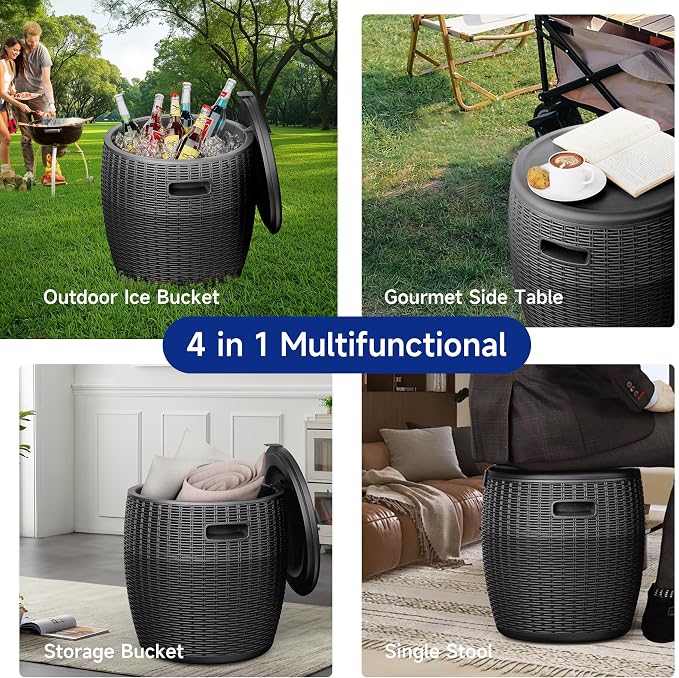 EasyUp Outdoor Cooler Side Table – 17 Inch Resin Cooler Bar Table for Wine, Champagne, and Beverages – Elegant Party, Kitchen, and Home Cool Bar (16.73 x 16.73 x 17.32 Inches, 8.16 lbs) (Black)