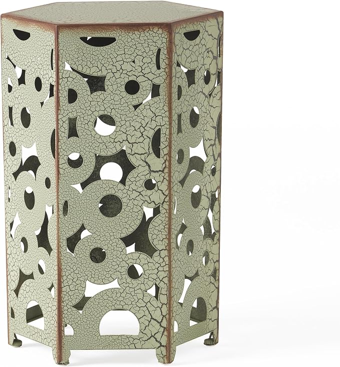 Accent Table Set, 2 Antique Green Iron Side Tables, 14.25" D x 12.5" W x 22" H, 9.81 Pounds, 100 Pounds Weight Capacity, Iron Frame, Wipe with Dry Cloth, for Indoor & Outdoor Use