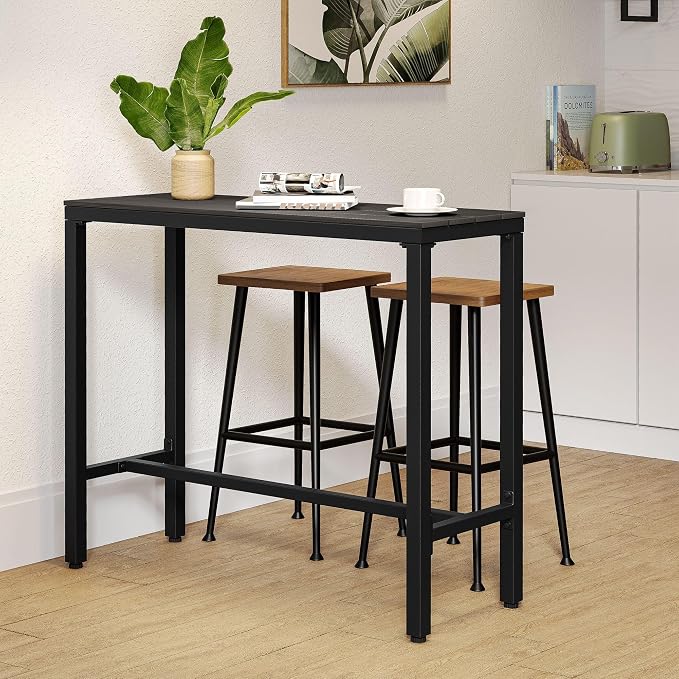 Outdoor Bar Table 43" All-Weather Patio Bar Table with Metal Frame and Waterproof Wood-Like Tabletop Outdoor Console Table for Balcony Yard Garden Bistro Hot Tub Use(Black)