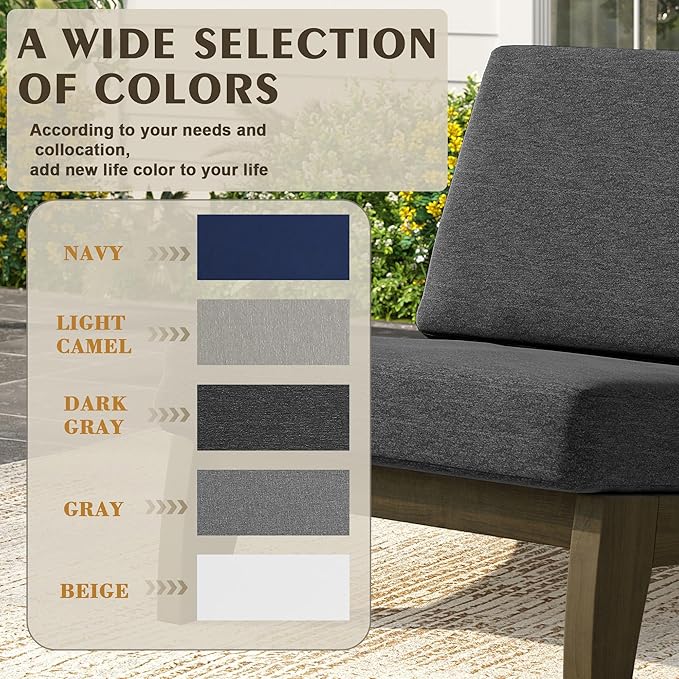 UIXE Wood Patio Furniture Sets, 3 Pieces All Weather Patio Loveseat Sofa Outdoor Sectional Futniture Backyard Conversation Set with Solid Wooden Coffee Table - Dark Gray