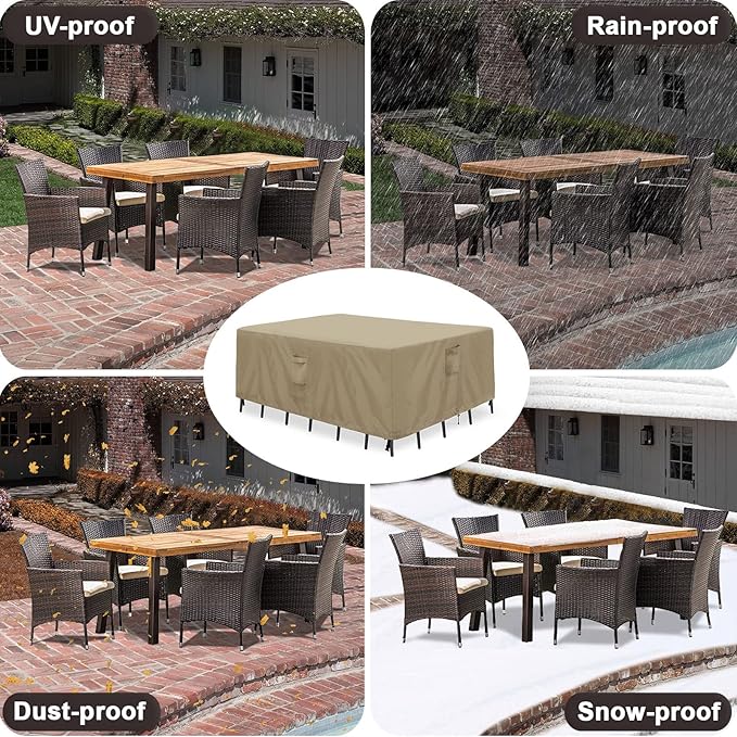 PureFit Patio Furniture Covers, Outdoor Table Furniture Cover Waterproof Rectangle, Patio Sectional Couch Set Cover for Deck, Lawn and Backyard, UV Resistant, 110"L x 84"W x 28"H, Camel