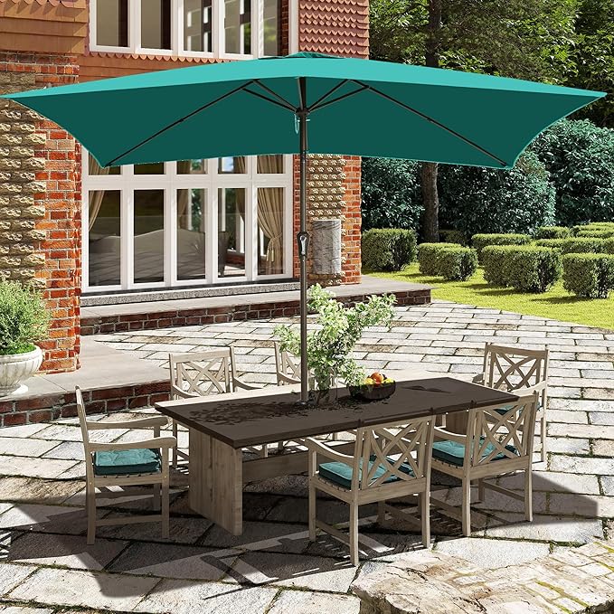 Ayge 6.5x10FT Rectangular Patio Umbrella Outdoor Table Umbrella w/Push Button Tilt & Crank Rectangle Market Umbrella UV Protection for Garden,Deck,Lawn,Yard & Pool,Turquoise