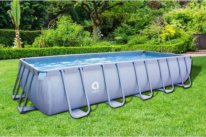 JLeisure Avenli LamTech 18 Foot Long by 39.5 Inch High Rectangle Steel Frame Above Ground Swimming Pool with U Frame Wall Support, Gray