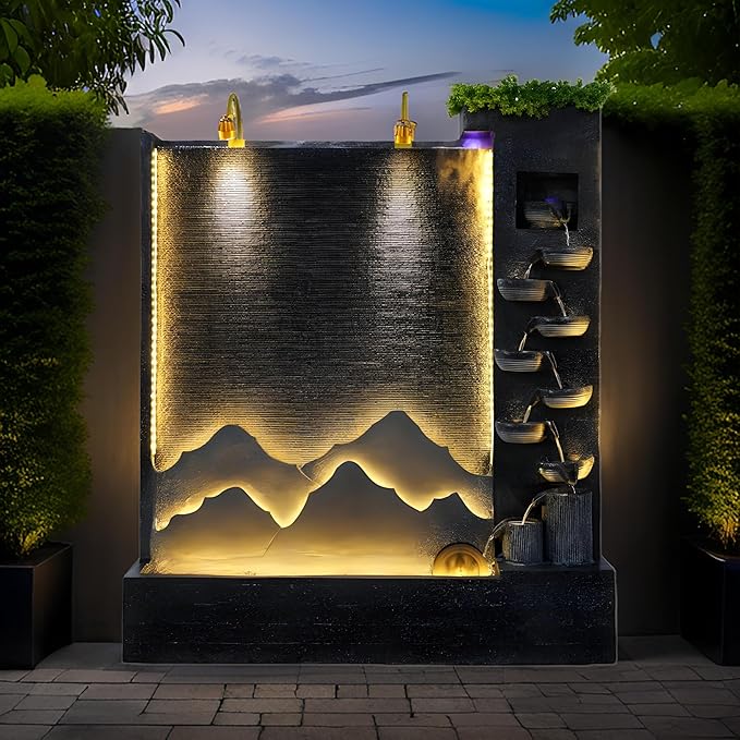 81.9 Inch Cement Concrete Fountain with LED Light for Indoor, Outdoor Decoration, Garden, Balcony, Housewarming Gift, Home Delivery(Right)