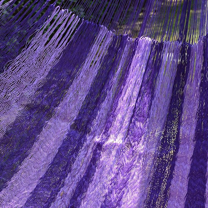 NOVICA Bright Purple Striped Hand Woven Nylon Mayan 2 Person XL Rope Hammock with Hanging Accessories, 'Lilac Blossom' (Double)