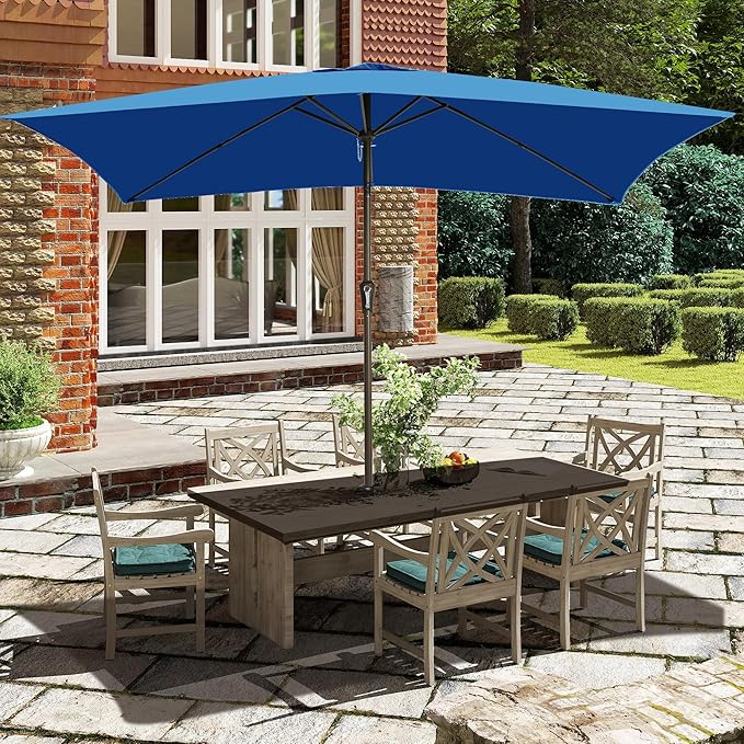 Ayge 6.5x10FT Rectangular Patio Umbrella Outdoor Table Umbrella w/Push Button Tilt & Crank Rectangle Market Umbrella UV Protection for Garden,Deck,Lawn,Yard & Pool,Blue