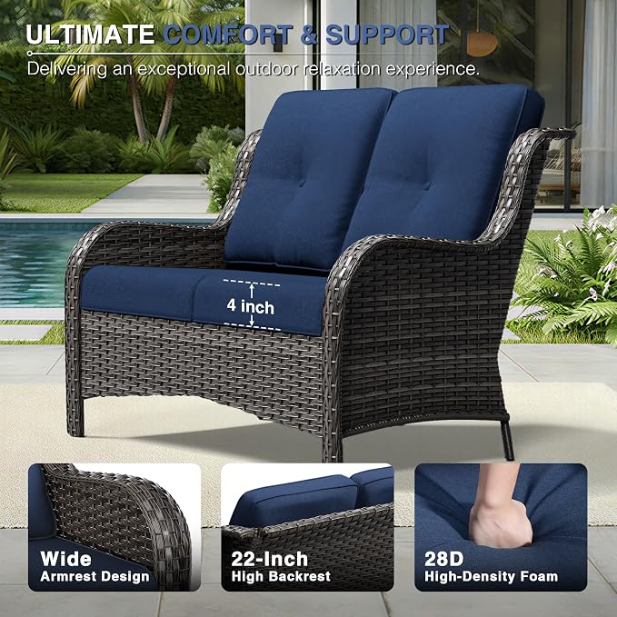 Joyside 8 Piece Wicker Patio Furniture Set, Outdoor Swivel Rocker Patio Chairs with High Back, Deep Seating, Wide Armrest, Thickened Cushions, Outdoor Furniture for Deck, Porch Use