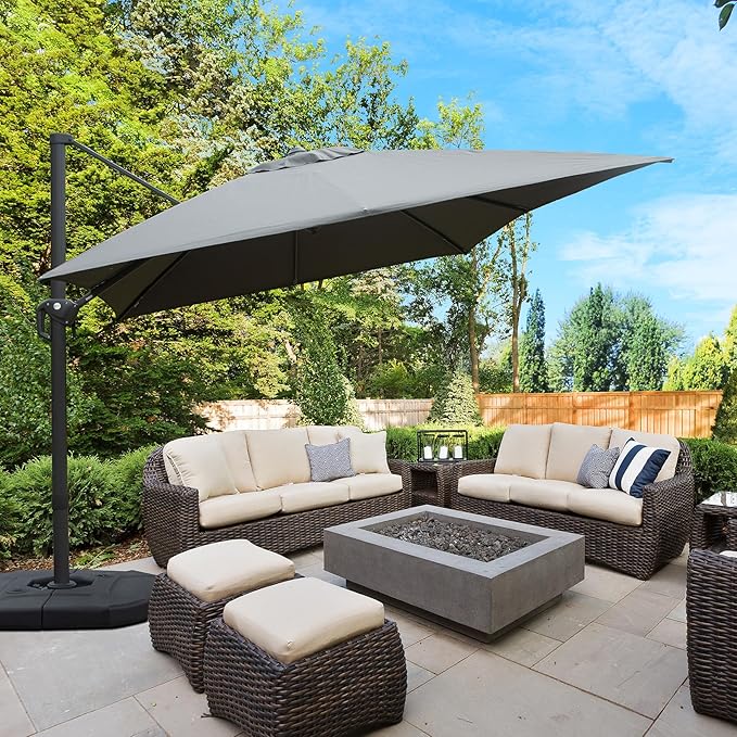 Domi 9' x 11.5' Cantilever Patio Umbrella, Rectangle Deluxe Offset Umbrella, Aluminum Hanging Umbrella with 360°Rotation, Outdoor Market Umbrella for Outside Deck Backyard Garden Pool, Gray