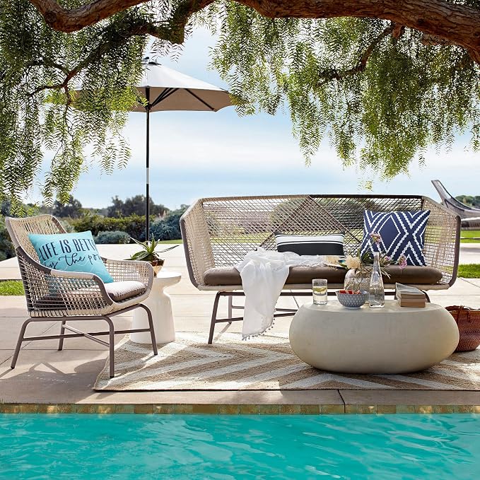 Adabana Outdoor Waterproof Pillow Covers 20x20 Inch, Life is Better | Blue Decor Waterproof Pillow Cover Set of 2 for Patio, Porch, Garden Furniture,Life is Better by The Pool