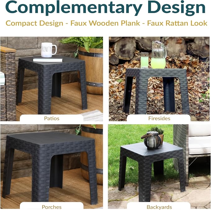 Sunnydaze Adirondack Small Outdoor Side Table for Balcony Essentials - Plastic Square End Table for Outside Patio - Gray