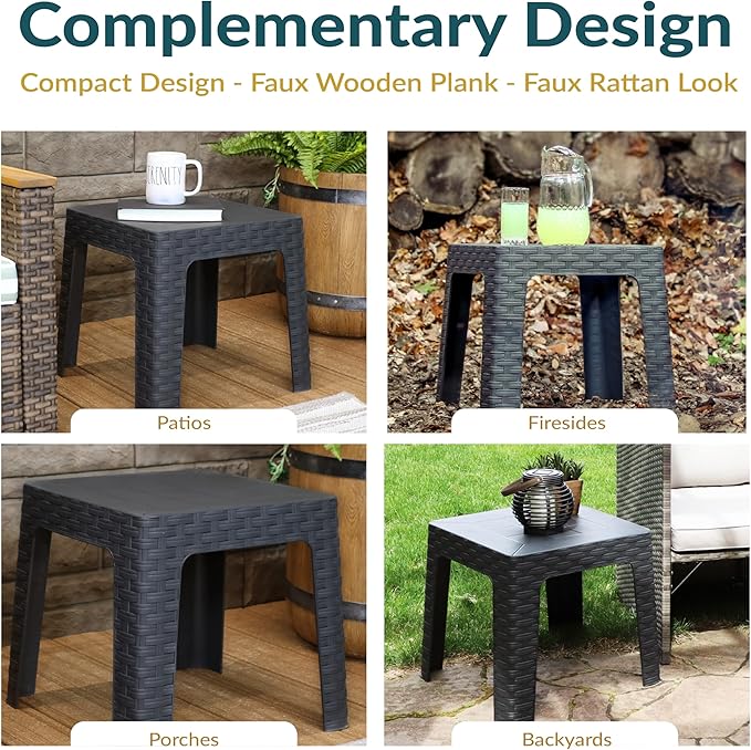 Sunnydaze Adirondack Small Outdoor Side Table for Balcony Essentials - Plastic Square End Table for Outside Patio - Gray - Set of 2