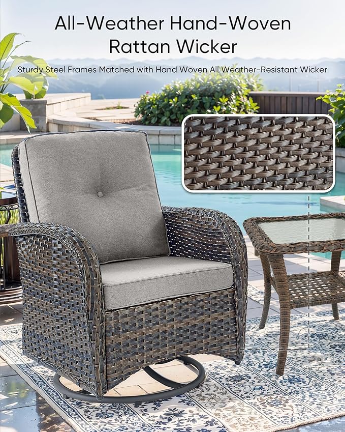 HUMMUH Patio Furniture Set -10 Piece Outdoor Furniture Set with Fire Pit Swivel Rocker Chairs for Porch,Backyard,Poolside