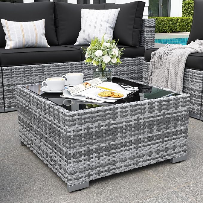 Patio Furniture Set, Modular 10-Piece Patio Conversation Sets with Coffee Table, All-Weather Wicker Outdoor Sectional for Backyard and Balcony, Black (Waterproof Covers Included)