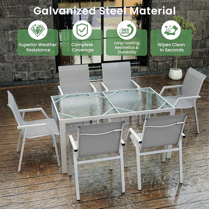 Jocoevol Outdoor Dining Set for 6 Patio Furniture Set 7 Piece Table and Chairs All Weather for Backyard Deck Garden