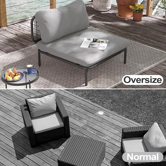 Patio Furniture Set, Outdoor Patio Furniture Oversized Metal Single Sofa, 4-seat Conversation Set with Cushion for Indoor and Outdoor, Black Frame and Dark Grey Mat (4 Seats 4 Armrests)