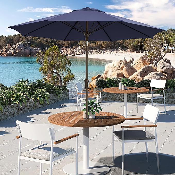 LOUNZY 9FT Large Outdoor Patio Umbrella Table Umbrella-UV Resistant,Easy Push Button Tilt and Crank,8 Sturdy Fiberglass Ribs Pool Umbrella for Patio,Backyard,Deck,Yard,Market