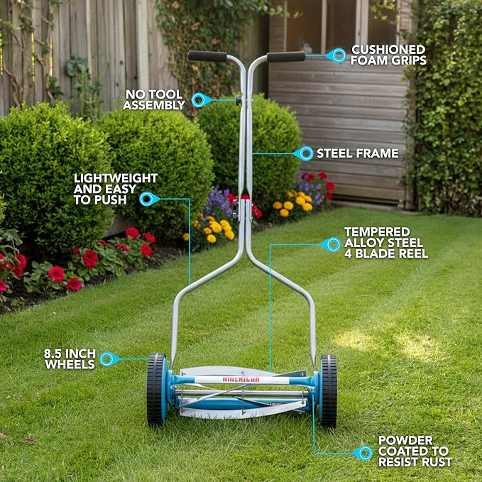American Lawn Mower Company 2204-14 14-Inch 4-Blade Push Reel Lawn Mower