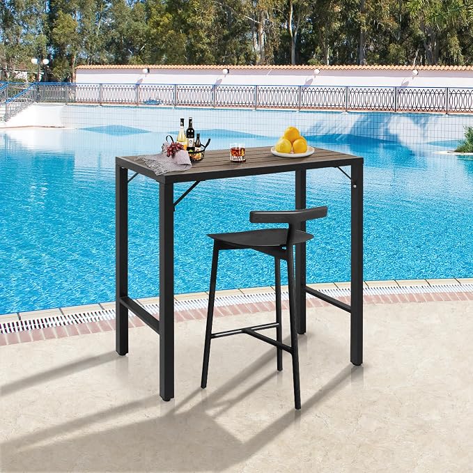 Outdoor Bar Table, 39” Patio Bar Height Table, Bar Counter Pub Dining Table with Waterproof Top for Balcony, Garden, Yard, Poolside (Brown)