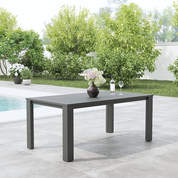 Homestyles Grayton Outdoor Rectangular Dining Table with Slatted Top, Made with a Recycled Aluminum Frame, Seats Upto 6