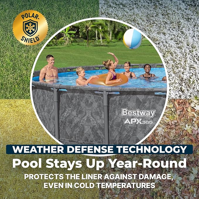 Bestway APX 365 20' x 52" Above Ground Pool, Round Metal Frame Outdoor Swimming Pool Set with Sand Filter Pump, Ladder, and Cover, Dark Marble