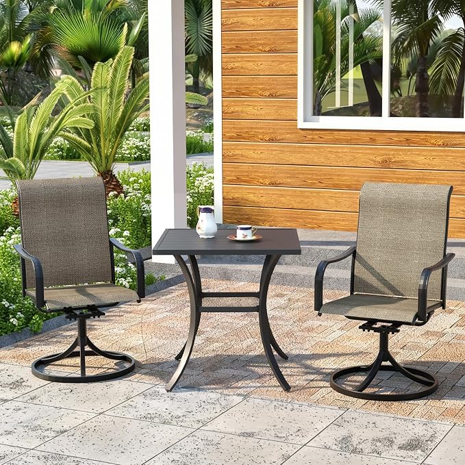 Outdoor Dining Set,27.5" Square Patio Table with 2pcs Swivel Chairs,Outdoor Furniture Set for Garden Backyard Lawn Poolside