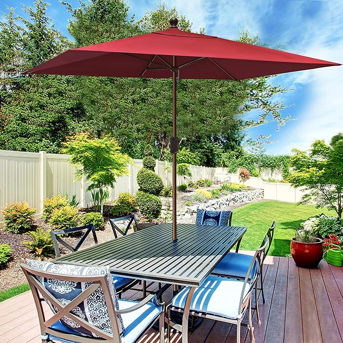 EliteShade USA 10-Year-Non-Fading 6.5x10Ft Rectangular Market Patio Umbrella, UPF 50+ UV Protection Performance Sun Umbrella, Heavy Duty Commercial Grade Outdoor Table Umbrella with Crank, Windproof Vented Top for Garden, Pool, Deck and Outdoor Playset...