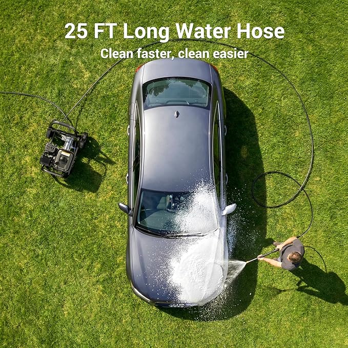 3500 PSI Gas Pressure Washer, 2.3GPM Gas Powered Power Washer with 209cc OHV Engine, Soap Tank, 25FT Pressure Washer Hose,Pressure Gun & 4 Nozzles for Cars/Driveways/Homes/Patios