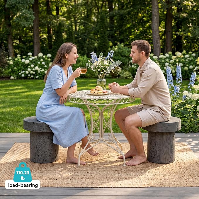 COSIEST MgO Concrete Round Side Table, 19.8 Inch Outdoor Patio End Accent Table Modern Coffee Table for Garden Balcony Backyard, Gray, 1 Pack
