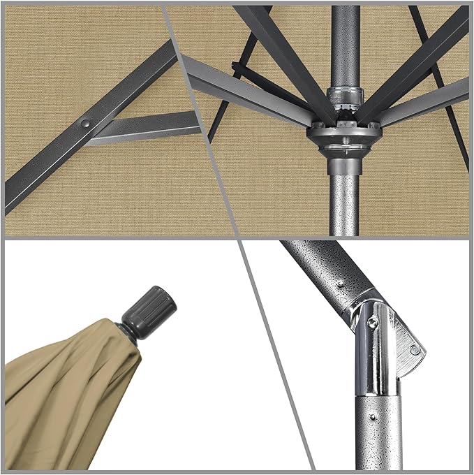 California Umbrella 11Ft Premium Sunbrella Patio Umbrella, Hand-Crank, Tilt-Collar, Gray Frame, Heather Beige Fabric