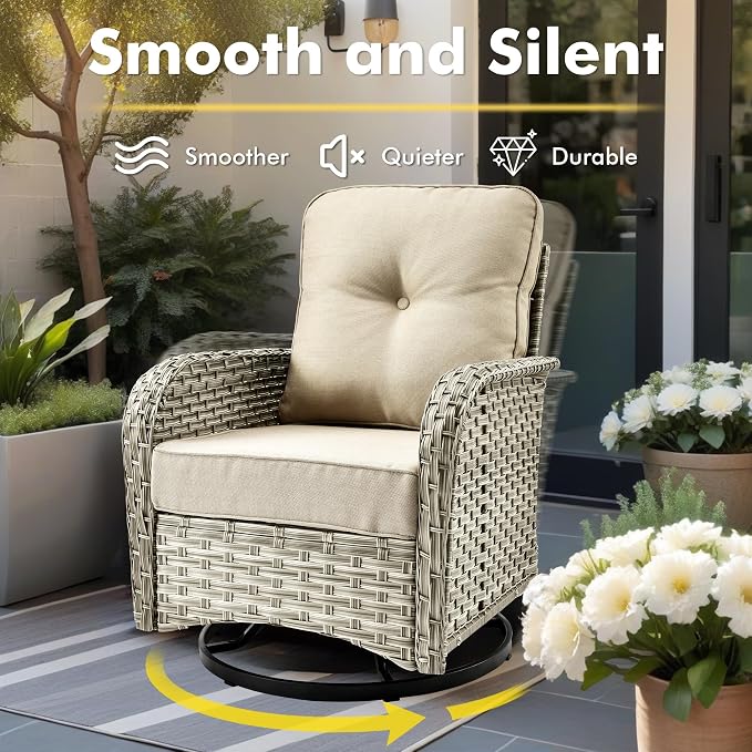 CAODOC Outdoor Sectional Patio Furniture Set,10 Pieces Wicker Conversation Sets L Shaped Couch,Out Door Sofa Outside Furniture with Swivel Chairs,Beige